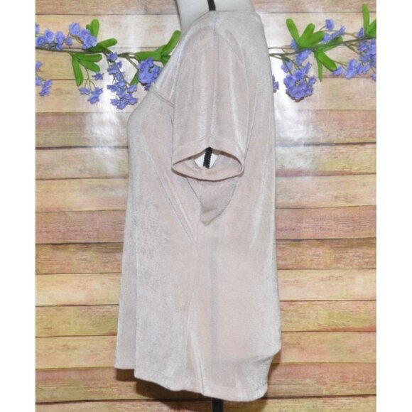 Another Love Ladies Beige Blouse Top Size L Shiny Slinky Neutral Career Casual - Picture 4 of 8